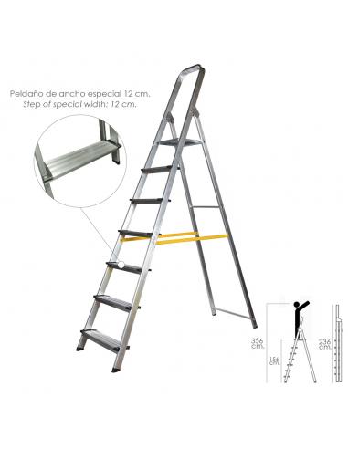 Escalera Doméstica Aluminio Profesional 7 Peldaños 12 cm Grosor. - Imagen 1