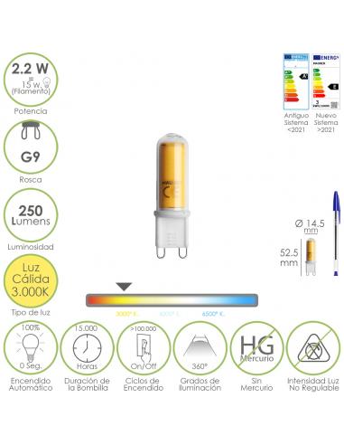 Bombilla Led Rosca G9. 2.2 Watt. Equivale A 15 Watt. 250 Lumenes. Luz Calida (3000º K.)