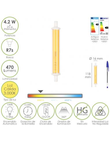 Bombilla Led Rosca R7s 4.2 Watt. Equivale A 25 Watt. 470 Lumenes. Luz Calida (3000º K.)