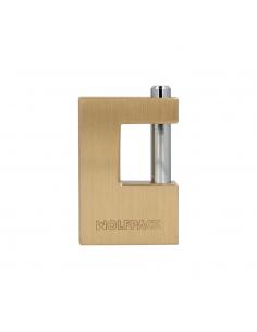 Candado Cuadrado Latón Persiana Ancho 74 mm. Alta Seguridad, Antirrobo Puertas, Contenedores, Trasteros, 2 Llaves