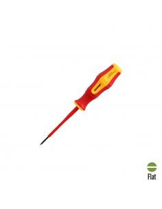 Destornillador Plano Aislado Certificado VDE 1.000 V. Medida 0,4 x Ø 2,5 x 75 mm. Destornillador Seguridad Electricista
