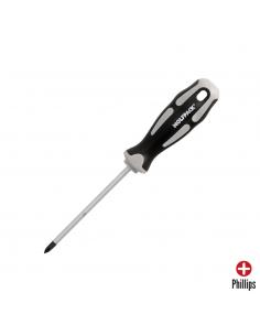 Destornillador Phillips Acero S2 Mango TPR Bimaterial. Medida PH 1 x Ø 5,0 x 100 mm.