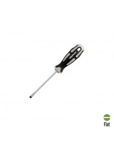 Destornillador Plano Estampado Acero S2 Mango TPR Bimaterial. Medida 1,0 x Ø 5,5 x 100 mm.