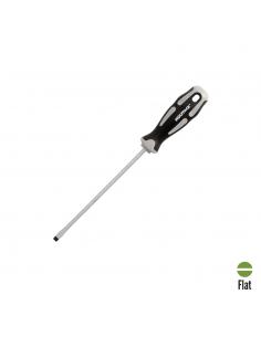 Destornillador Plano Estampado Acero S2 Mango TPR Bimaterial. Medida 1,0 x Ø 5,5 x 150 mm.