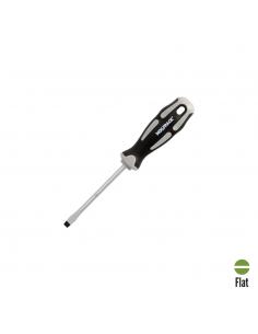 Destornillador Plano Estampado Acero S2 Mango TPR Bimaterial. Medida 1,2 x Ø 6,5 x 100 mm.