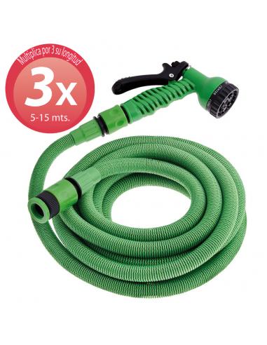 Manguera Extensible Riego Compacto 5 A 15 Metros Con Pistola 7 Posiciones