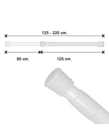 Barra Para Cortina Ducha Extensible Aluminio Blanco 125 a 220 cm.