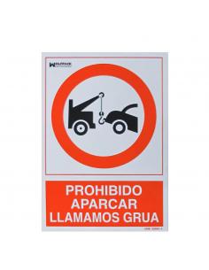 Cartel Prohibido Aparcar Llamamos Grua 30x21 cm.