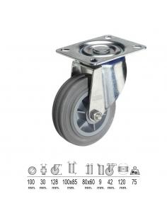 Rueda Industrial Goma Gris Placa 100 mm. - Imagen 1