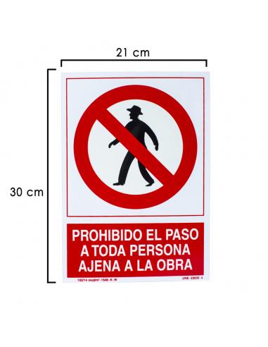 Cartel Prohibido Paso Persona Ajena Obra  30x21 cm. - Imagen 1