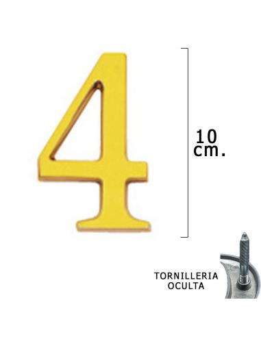Numero Latón "4" 10 cm. con Tornilleria Oculta (Blister 1 Pieza) - Imagen 1