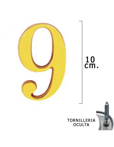 Numero Latón "9" 10 cm. con Tornilleria Oculta (Blister 1 Pieza) - Imagen 1
