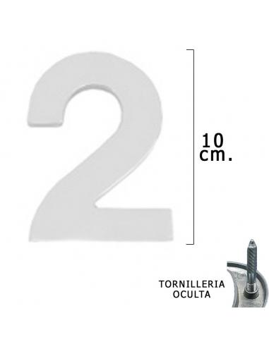 Numero Metal "2" Plateado Mate 10 cm. con Tornilleria Oculta (Blister 1 Pieza) - Imagen 1