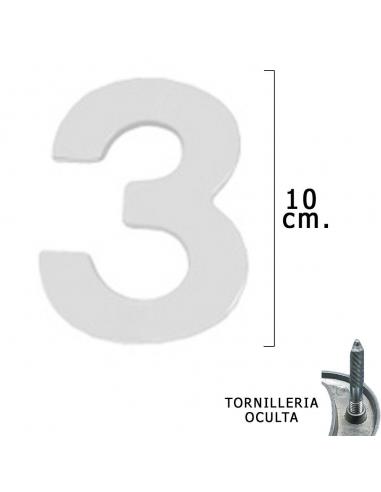 Numero Metal "3" Plateado Mate 10 cm. con Tornilleria Oculta (Blister 1 Pieza) - Imagen 1
