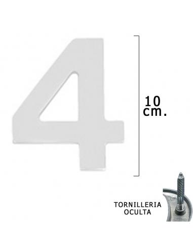 Numero Metal "4 Plateado Mate 10 cm. con Tornilleria Oculta (Blister 1 Pieza) - Imagen 1