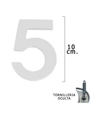 Numero Metal "5" Plateado Mate 10 cm. con Tornilleria Oculta (Blister 1 Pieza) - Imagen 1