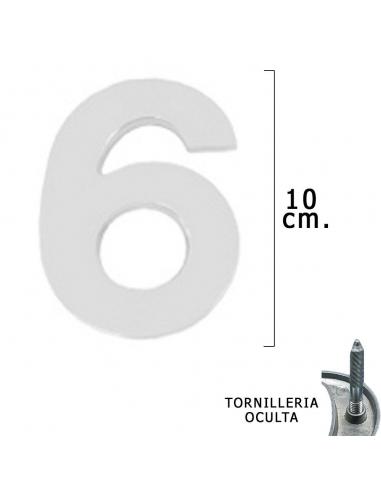Numero Metal "6" Plateado Mate 10 cm. con Tornilleria Oculta (Blister 1 Pieza) - Imagen 1