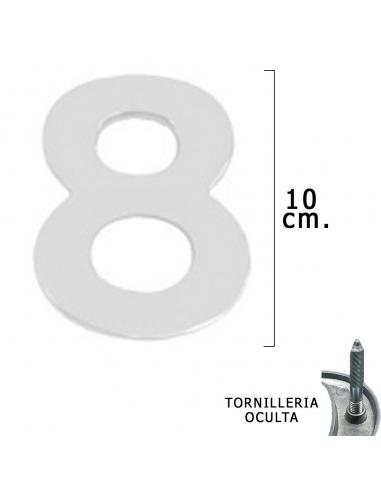 Numero Metal "8" Plateado Mate 10 cm. con Tornilleria Oculta (Blister 1 Pieza) - Imagen 1