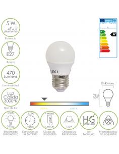 Bombilla Led Esferica E27 5 W. - 40 W. 470 lúmenes. Luz cálida (3.000 °K). - Imagen 1