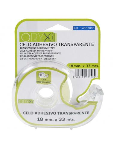 Cinta Celo Adhesivo Transparente 18 mm. x 33 Mts. Con Dispensador. - Imagen 1