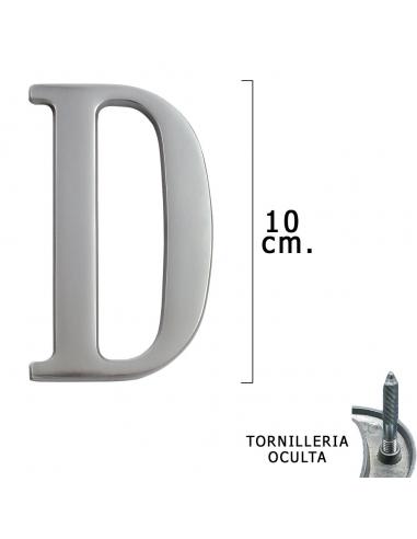 Letra Metal "D" Plateada Mate 10 cm. con Tornilleria Oculta (Blister 1 Pieza) - Imagen 1